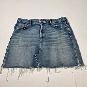 Banana Republic Denim Mini Skirt Women 10 Blue Frayed Hem Distressed Medium Wash